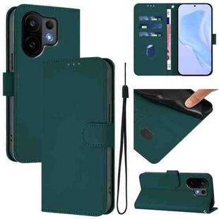 For vivo S30 Skin Feel Solid Color Leather Phone Case with Lanyard(Dark Green)