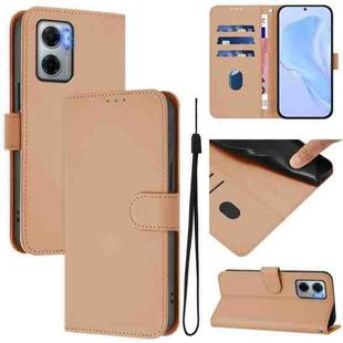 For Redmi 10 5G / Note 11E 5G Skin Feel Solid Color Leather Phone Case with Lanyard(Nude)