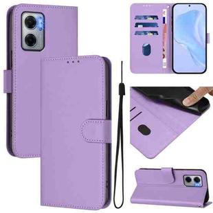 For Redmi 10 5G / Note 11E 5G Skin Feel Solid Color Leather Phone Case with Lanyard(Lavender Purple)