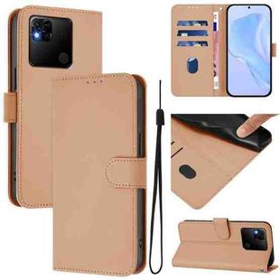 For Redmi 10A Skin Feel Solid Color Leather Phone Case with Lanyard(Nude)