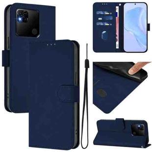 For Redmi 10A Skin Feel Solid Color Leather Phone Case with Lanyard(Navy Blue)