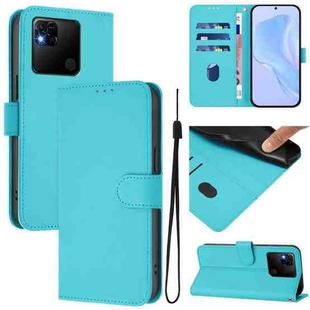 For Redmi 10A Skin Feel Solid Color Leather Phone Case with Lanyard(Lake Blue)