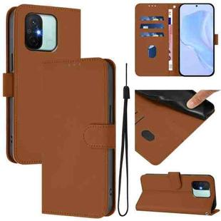 For Redmi 12C / 11A Skin Feel Solid Color Leather Phone Case with Lanyard(Brown)