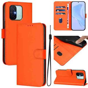 For Redmi 12C / 11A Skin Feel Solid Color Leather Phone Case with Lanyard(Orange)