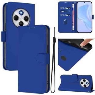 For Redmi 14C 4G Skin Feel Solid Color Leather Phone Case with Lanyard(Dark Blue)