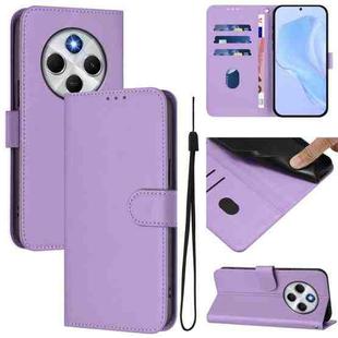 For Redmi 14C 4G Skin Feel Solid Color Leather Phone Case with Lanyard(Lavender Purple)