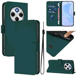 For Redmi 14C 4G Skin Feel Solid Color Leather Phone Case with Lanyard(Dark Green)