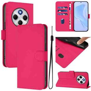 For Redmi 14C 4G Skin Feel Solid Color Leather Phone Case with Lanyard(Rose Red)