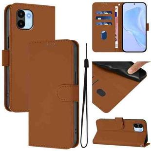 For Redmi A1 4G Global / A2 4G Skin Feel Solid Color Leather Phone Case with Lanyard(Brown)