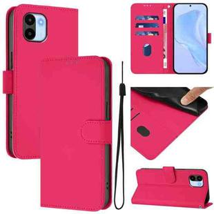 For Redmi A1 4G Global / A2 4G Skin Feel Solid Color Leather Phone Case with Lanyard(Rose Red)