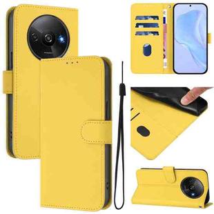 For Redmi A3 4G Global / A3X 4G Skin Feel Solid Color Leather Phone Case with Lanyard(Lemon Yellow)