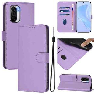 For Redmi K40 / K40 Pro Skin Feel Solid Color Leather Phone Case with Lanyard(Lavender Purple)