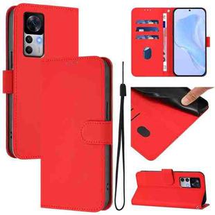 For Redmi K50 Ultra Skin Feel Solid Color Leather Phone Case with Lanyard(Red)