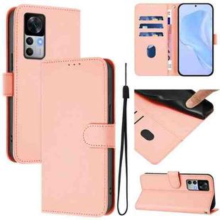 For Redmi K50 Ultra Skin Feel Solid Color Leather Phone Case with Lanyard(Pink)