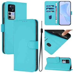 For Redmi K50 Ultra Skin Feel Solid Color Leather Phone Case with Lanyard(Lake Blue)