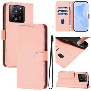 For Redmi K60 Ultra Skin Feel Solid Color Leather Phone Case with Lanyard(Pink)