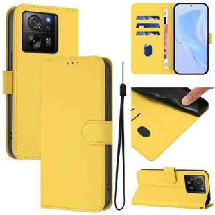 For Redmi K60 Ultra Skin Feel Solid Color Leather Phone Case with Lanyard(Lemon Yellow)