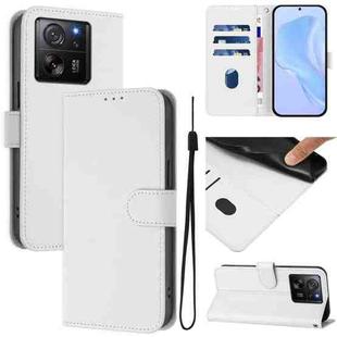 For Redmi K60 Ultra Skin Feel Solid Color Leather Phone Case with Lanyard(White)