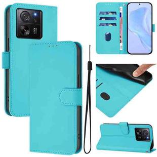 For Redmi K60 Ultra Skin Feel Solid Color Leather Phone Case with Lanyard(Lake Blue)