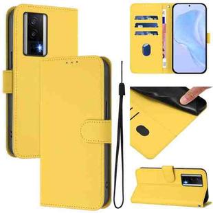 For Redmi K60 / K60 Pro Skin Feel Solid Color Leather Phone Case with Lanyard(Lemon Yellow)