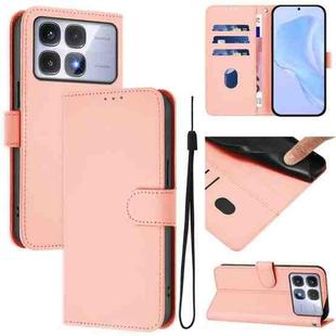 For Redmi K70 Ultra Global Skin Feel Solid Color Leather Phone Case with Lanyard(Pink)