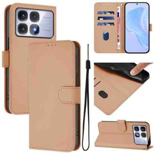 For Redmi K70 Ultra Global Skin Feel Solid Color Leather Phone Case with Lanyard(Nude)