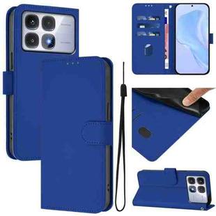 For Redmi K70 Ultra Global Skin Feel Solid Color Leather Phone Case with Lanyard(Dark Blue)