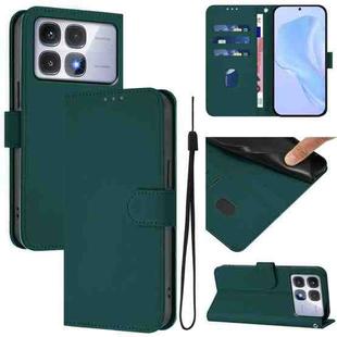 For Redmi K70 Ultra Global Skin Feel Solid Color Leather Phone Case with Lanyard(Dark Green)