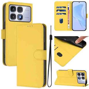 For Redmi K70 Ultra Global Skin Feel Solid Color Leather Phone Case with Lanyard(Lemon Yellow)