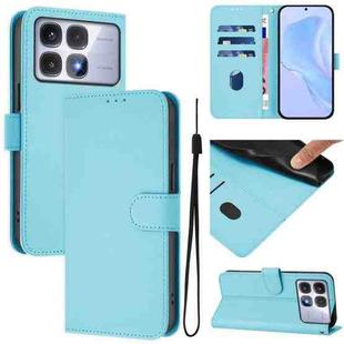 For Redmi K70 Ultra Global Skin Feel Solid Color Leather Phone Case with Lanyard(Sky Blue)