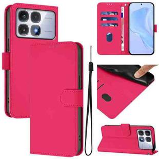 For Redmi K70 Ultra Global Skin Feel Solid Color Leather Phone Case with Lanyard(Rose Red)