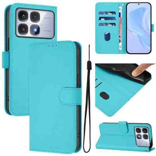 For Redmi K70 Ultra Global Skin Feel Solid Color Leather Phone Case with Lanyard(Lake Blue)