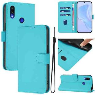 For Redmi Note 7 / 7 Pro / 7S Skin Feel Solid Color Leather Phone Case with Lanyard(Lake Blue)