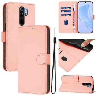 For Redmi Note 8 Pro Skin Feel Solid Color Leather Phone Case with Lanyard(Pink)