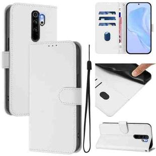 For Redmi Note 8 Pro Skin Feel Solid Color Leather Phone Case with Lanyard(White)