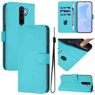 For Redmi Note 8 Pro Skin Feel Solid Color Leather Phone Case with Lanyard(Lake Blue)