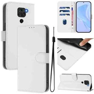 For Redmi Note 9 4G Global / 10X 4G Skin Feel Solid Color Leather Phone Case with Lanyard(White)