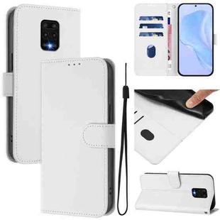 For Redmi Note 9 Pro 4G / 9S 4G Skin Feel Solid Color Leather Phone Case with Lanyard(White)