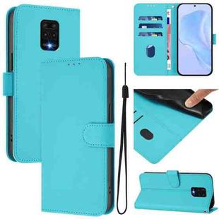 For Redmi Note 9 Pro 4G / 9S 4G Skin Feel Solid Color Leather Phone Case with Lanyard(Lake Blue)