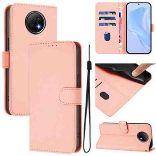 For Redmi Note 9T Global Skin Feel Solid Color Leather Phone Case with Lanyard(Pink)