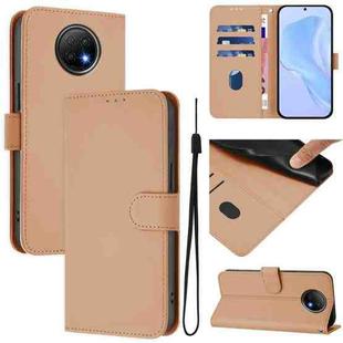 For Redmi Note 9T Global Skin Feel Solid Color Leather Phone Case with Lanyard(Nude)