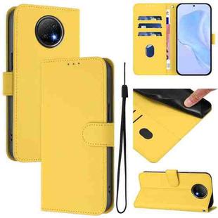 For Redmi Note 9T Global Skin Feel Solid Color Leather Phone Case with Lanyard(Lemon Yellow)