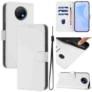 For Redmi Note 9T Global Skin Feel Solid Color Leather Phone Case with Lanyard(White)