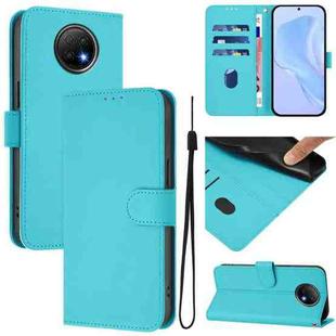 For Redmi Note 9T Global Skin Feel Solid Color Leather Phone Case with Lanyard(Lake Blue)