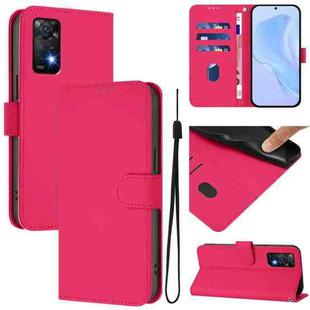 For Redmi Note 11 Pro 4G Global Skin Feel Solid Color Leather Phone Case with Lanyard(Rose Red)