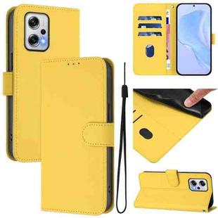 For Redmi Note 11T Pro+ 5G Skin Feel Solid Color Leather Phone Case with Lanyard(Lemon Yellow)