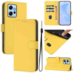 For Redmi Note 12 4G Global Skin Feel Solid Color Leather Phone Case with Lanyard(Lemon Yellow)