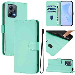 For Redmi Note 12 5G Global Skin Feel Solid Color Leather Phone Case with Lanyard(Mint Green)