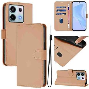 For Redmi Note 13 Pro 5G Global Skin Feel Solid Color Leather Phone Case with Lanyard(Nude)