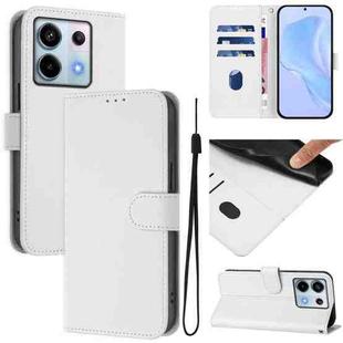 For Redmi Note 13 Pro 5G Global Skin Feel Solid Color Leather Phone Case with Lanyard(White)